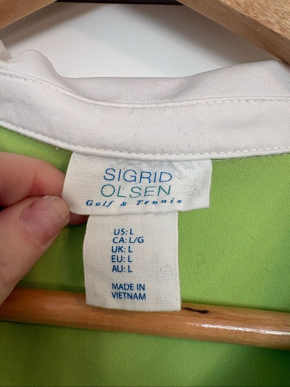 Sigrid Olsen Green & White Collared Tank Top Tennis / Golf Polo Size Large - Picture 4 of 6